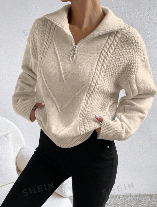 Quarter zip chunky knit Beige